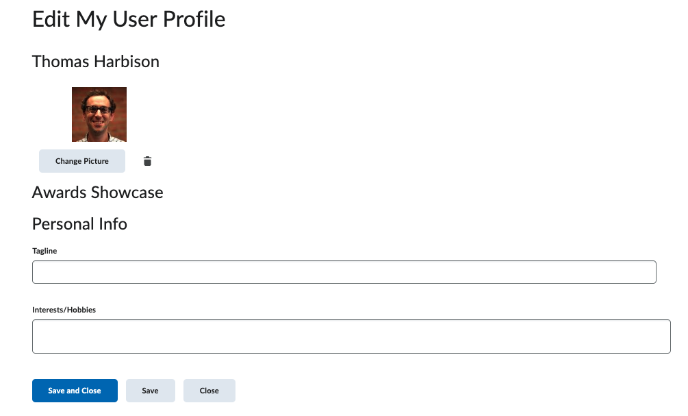 Screen shot of the "Edit My User Profile" window.